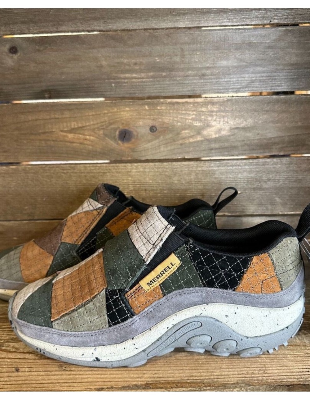 New NWOB Mens Merrell Jungle Moc Scrap Patchwork Leather Shoes Clogs Size 5.5 M